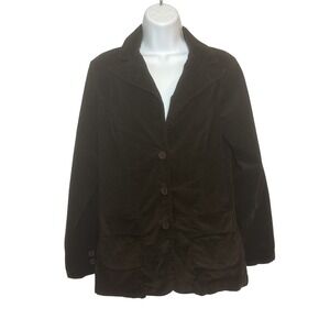 Caribbean Joe Womens S Corduroy Chocolate Brown Jacket Collared Button-Up Fall